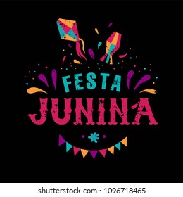 Festa junina party design. Vector background with fireworks and garland. Vector illustration. For poster, card, web, invitation.