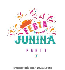 Festa junina party design. Vector background with fireworks and garland. Vector illustration. For poster, card, web, invitation