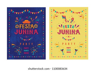 Festa junina party design. Vector background with fireworks and garland. Vector illustration. For poster, card, web, invitation.