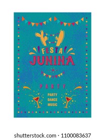 Festa junina party design. Vector background with fireworks and garland. Vector illustration. For poster, card, web, invitation.