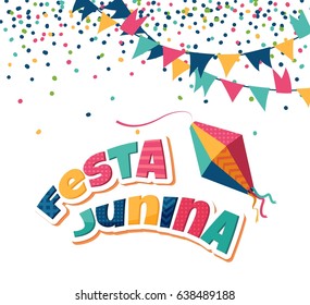 Festa Junina party greeting background. Traditional Brazil june festival. Vector illustration