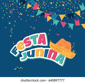 Festa Junina party greeting background. Traditional Brazil june festival. Vector illustration