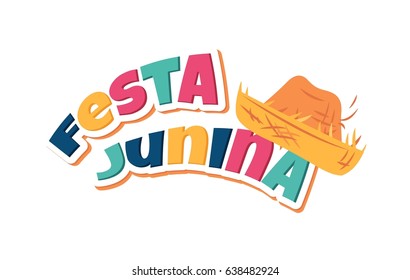 Festa Junina party greeting card. Traditional Brazil june festival. Vector illustration