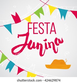 Festa Junina party greeting design. Traditional Brazil June festival party. Vector flat illustration