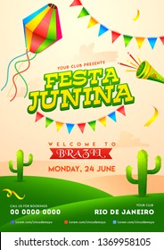 Festa Junina Party invitation card design with event detail, date and time.