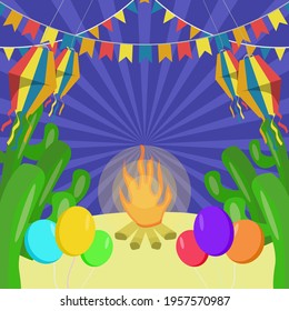 Festa Junina Party on the Dessert with Camp Fire Background
