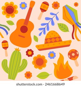 Festa junina pattern. Flat style.