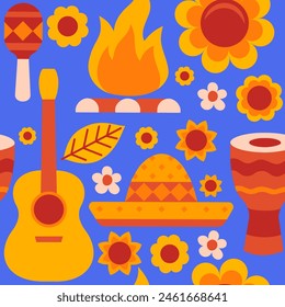 Festa junina pattern. Seamless pattern. Flat style.