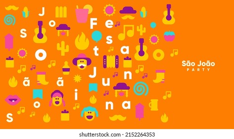 Festa Junina. Pattern. Vector illustrations. Music Festival. Simple, minimalist icons. Festive banner, poster, cover. 