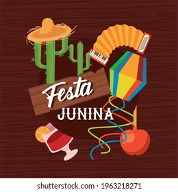 festa junina postcard with icons