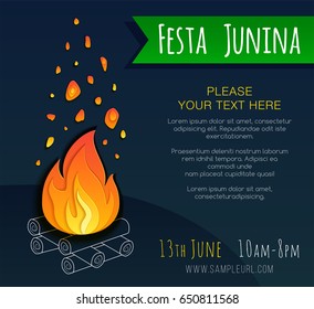 Festa junina poster with bonfire, Latin American holiday, Brazil Festival