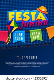 Festa Junina poster, brazilian june party, latin American holiday background.