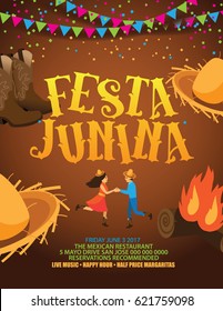 Festa Junina poster or marketing design for the Brazilian holiday of the June (Junina) festival (Festa) celebrating the nativity of St. John the Baptist. EPS 10 vector.