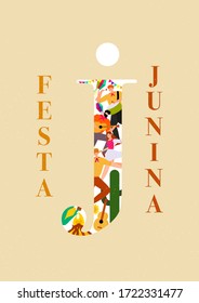 Festa junina poster template background banner greeting Card. June Party Brazilian flat vector illustration.