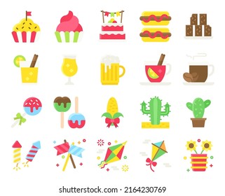 Festa junina related icon set, flat style vector illustration