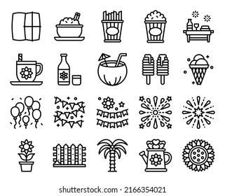 Festa junina related icon set, line style vector illustration