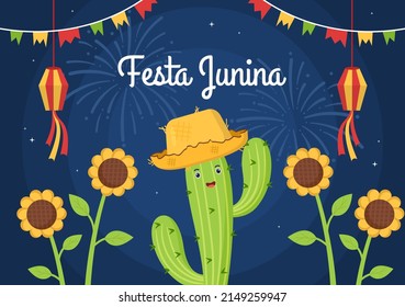 Festa Junina or Sao Joao Celebration Cartoon Illustration Made Very Lively by Singing, Dancing Samba and Playing Traditional Games Come From Brazil