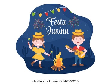 Festa Junina or Sao Joao Celebration Cartoon Illustration Made Very Lively by Singing, Dancing Samba and Playing Traditional Games Come From Brazil