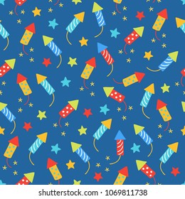 Festa Junina seamless pattern with stars and petards. June festival background.