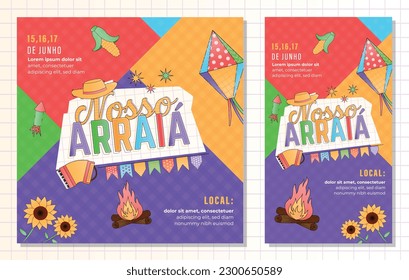 Arraía festa junina social media post template square vertical