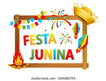 Festa Junina - text in Brazilian means June parties. Festa Junina Brazil Festival. Folklore holiday. Vector illustration.