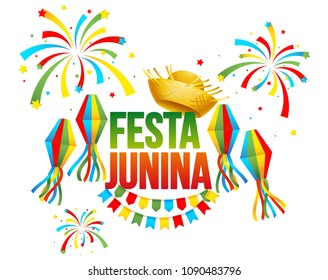 Festa Junina - text in Brazilian means June party. Festa Junina Brazil Festival. Folklore holiday. Festival fire. Vector illustration.