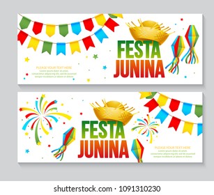 Festa Junina - text in Brazilian means June party. Festa Junina Brazil Festival. Folklore holiday. Festival fire. Banner design. Vector illustration.