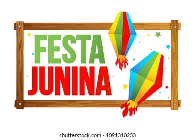 Festa Junina - text in Brazilian means June party. Festa Junina Brazil Festival. Folklore holiday. Vector illustration.