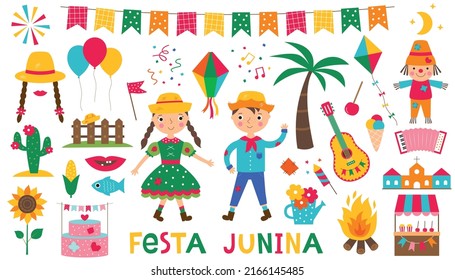 Festa Junina, traditional Brazil June party, vector clip art set