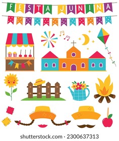 Festa Junina (traditional Brazil village festival), vector decoration set