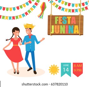 Festa Junina traditional Brazilian June folklore party festival. Vector illustration.