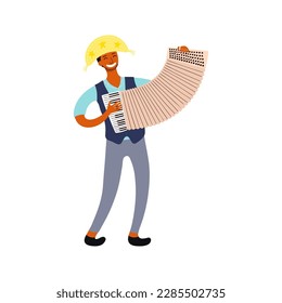 Festa Junina traditional forro musician, man playing accordion character illustration. Hand drawn cartoon vector, isolated. Brazilian holiday, Saint John festival, party, carnival design element