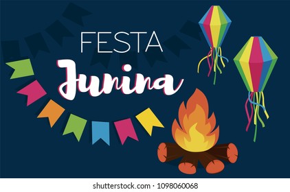 Festa Junina vector background. June feast brazilian traditional festival.