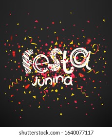 Festa junina vector banner with confetti and text