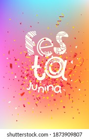 Festa junina vector banner with confetti and text