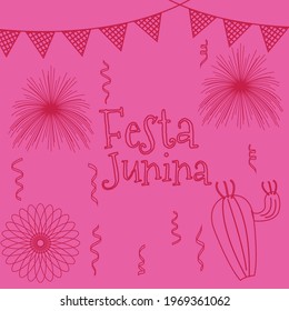 Festa junina vector illustration with different festival icons isolated on background.