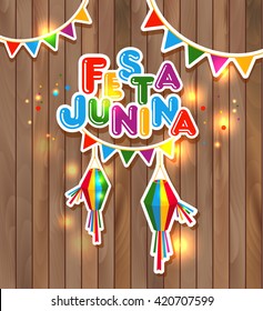 Festa Junina vector illustration on wooden