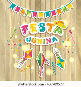 Festa Junina vector illustration on wooden