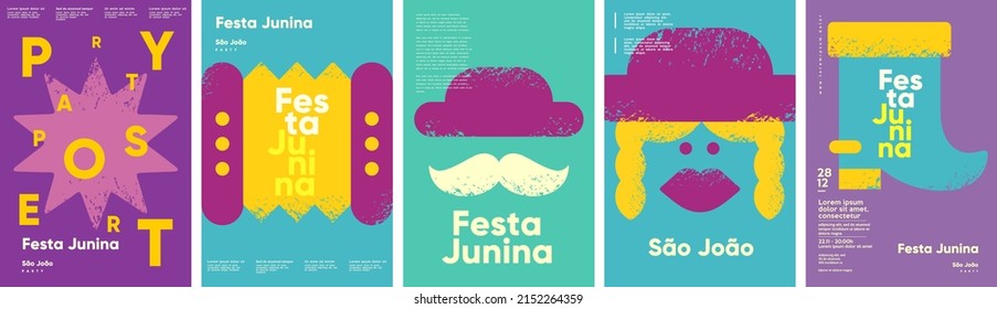 Festa Junina. Vector illustrations. Music Festival. Simple, minimalist icons. Festive banner, poster, cover. 