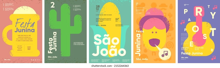 Festa Junina. Vector illustrations. Music Festival. Simple, minimalist icons. Festive banner, poster, cover. 