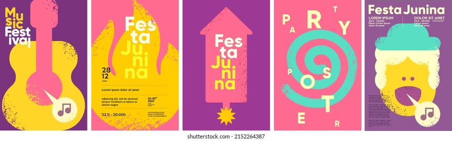 Festa Junina. Vector illustrations. Music Festival. Simple, minimalist icons. Festive banner, poster, cover. 