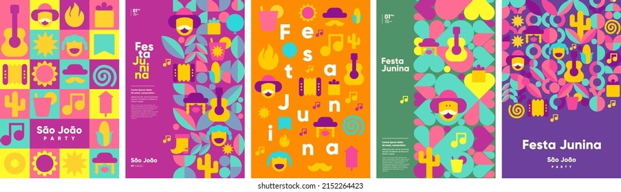 Festa Junina. Vector illustrations. Music Festival. Simple, minimalist icons. Festive banner, poster, cover. 