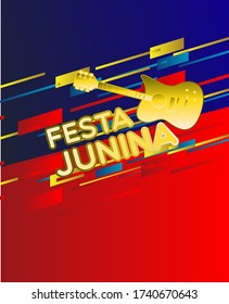 Festa Junina, Vector illustrations for poster for the brazilian holiday,  golden guitar 