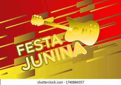 Festa Junina, Vector illustrations for poster, abstract banner, background or card for the brazilian holiday, festival, party and event, golden guitar, musicians and shops