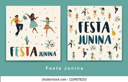 Festa Junina. Vector set with flat characters. Latin American holiday. 