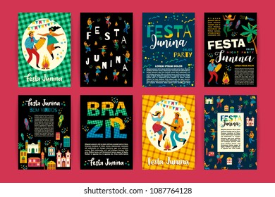 Festa Junina. Vector templates for Latin American holiday, the June party of Brazil. Design for card, poster, banner, flyer, invitation and over use.