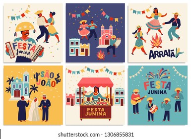 Festa Junina. Vector templates for Latin American holiday, the June party of Brazil. Design for card, poster, banner, flyer, invitation and over use.