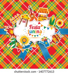 Festa Junina village festival in Latin America. Icons set illustration.