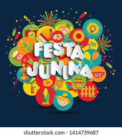 Festa Junina village festival in Latin America. Icons set illustration.