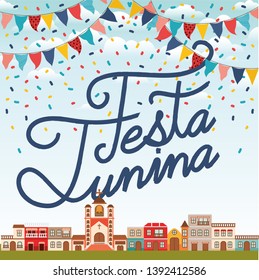 festa junina with village scene and garlands